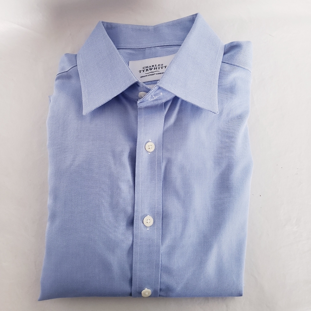 CHARLES TYRWITT Non Iron French Cuff Blue Button Shirt